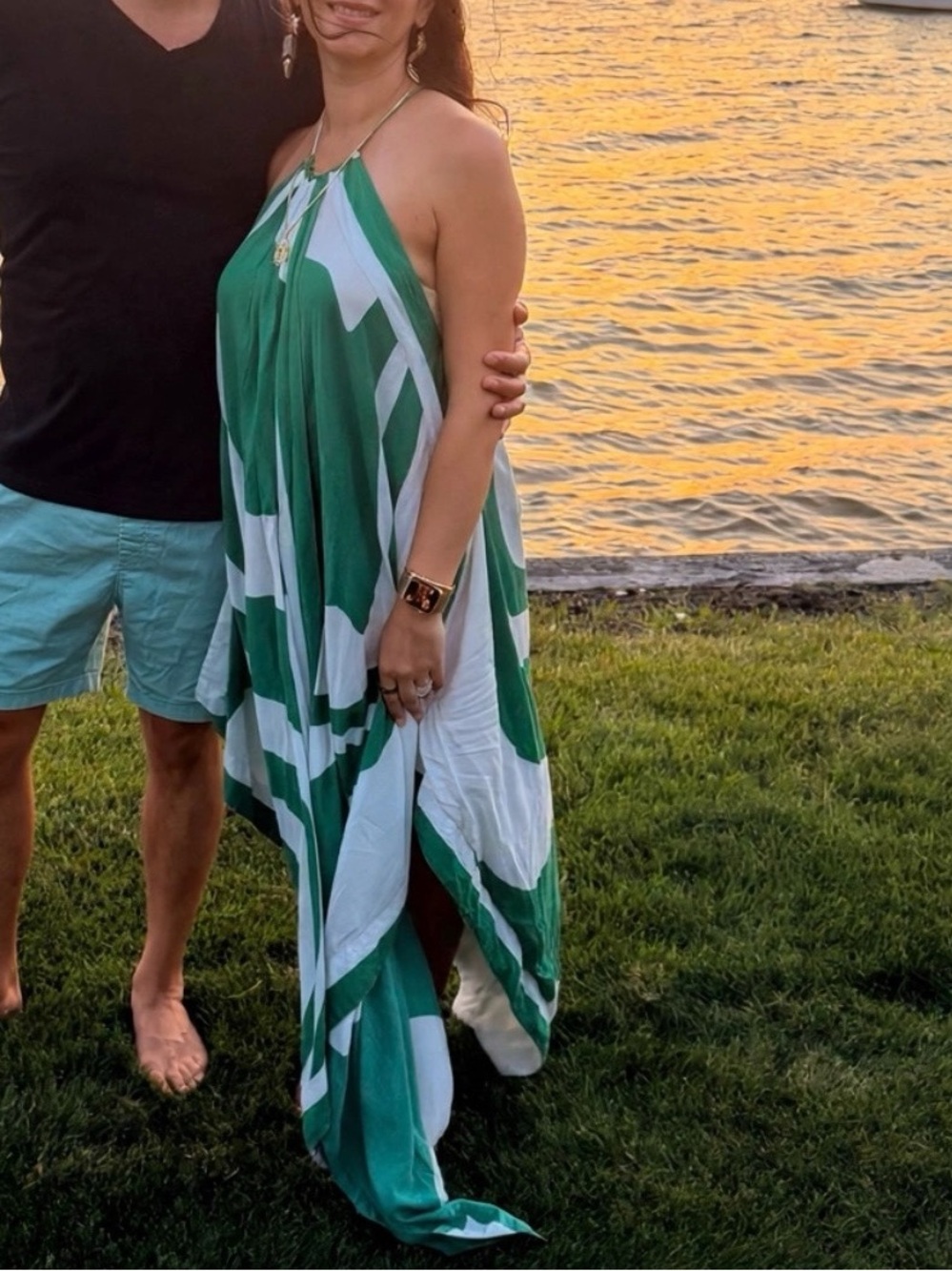 Anthropologie Halter Hanky Hem Dress - Asymmetrical in Green and White - EUC - Picture 5 of 5